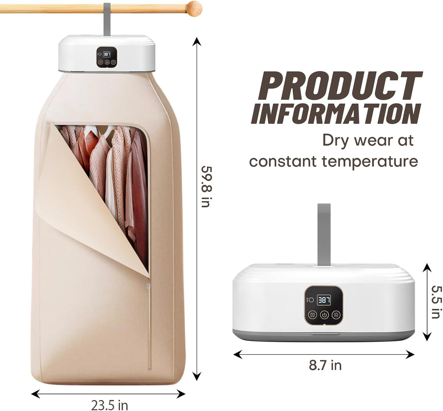 Portable Clothes Dryer, Mini Laundry Dryers with Remote Control, Small Compact Foldable Electric Drying Machine with Dry Bag