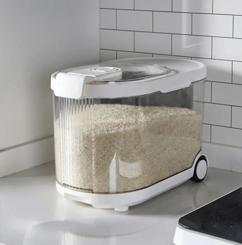 Sealed Rice Storage Container with Measuring Cup & Wheels - 9 Kgs