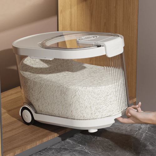 Sealed Rice Storage Container with Measuring Cup & Wheels - 9 Kgs