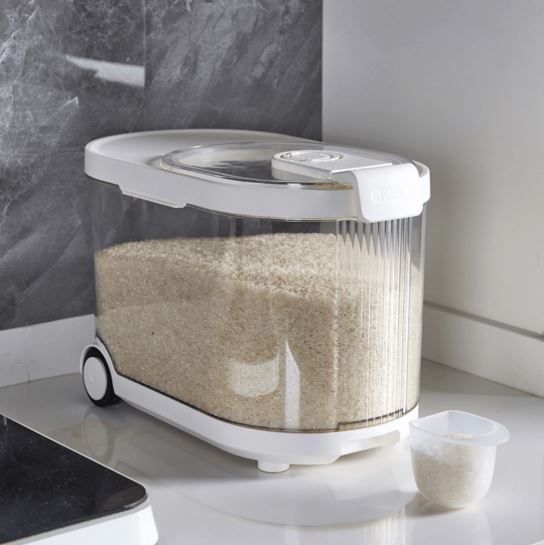 Sealed Rice Storage Container with Measuring Cup & Wheels - 9 Kgs