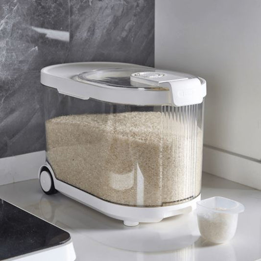 Sealed Rice Storage Container with Measuring Cup & Wheels - 9 Kgs