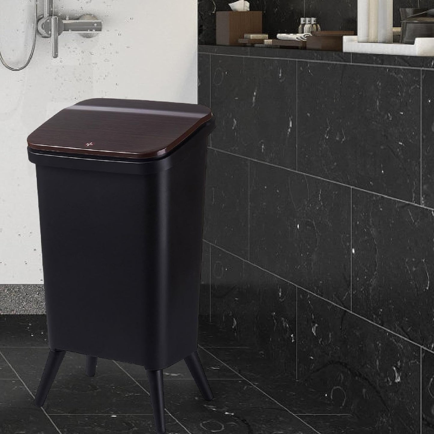 Rubbish Bin with Feet and Lid, Rubbish Bin, Waste Bin for Children's Room, Cabinet, Living Room, Bathroom, Kitchen, Black