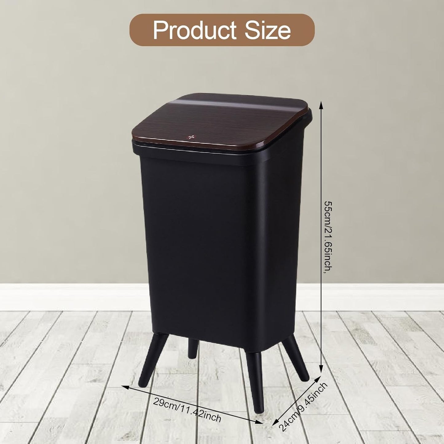 Rubbish Bin with Feet and Lid, Rubbish Bin, Waste Bin for Children's Room, Cabinet, Living Room, Bathroom, Kitchen, Black