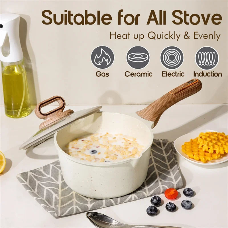 DONNOR 15-Piece Non-Stick Cookware Set | Premium Aluminum Pots & Pans with Glass Lids | Induction & Gas Compatible