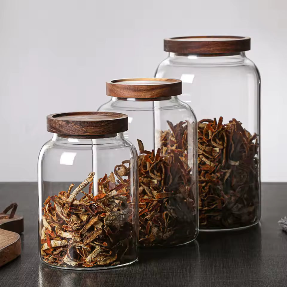 Glass Storage Canister with Airtight Bamboo Lid – Clear Kitchen Jar (1200ml / 2000ml / 2400ml)