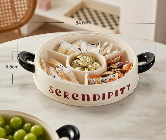 Snack Serving Tray with Lid, Empty Sectional Nuts & Dry Fruit Tray, Veggie Serving Platter, Candy Dish