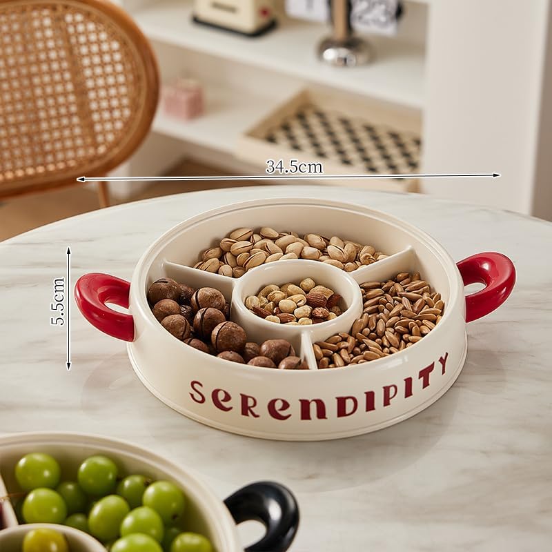 Snack Serving Tray with Lid, Empty Sectional Nuts & Dry Fruit Tray, Veggie Serving Platter, Candy Dish