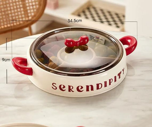 Snack Serving Tray with Lid, Empty Sectional Nuts & Dry Fruit Tray, Veggie Serving Platter, Candy Dish
