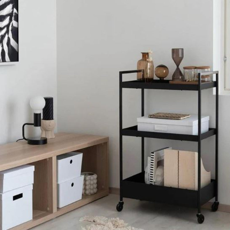 Metal 3-Tier Serving Trolley For Kitchen Home Office Bathroom Mobile Storage Rack Shelves - Black