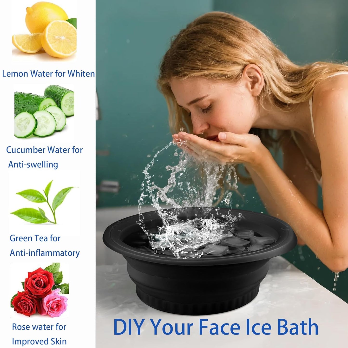 Silicone Ice Cube Bowl with Lid for Ice Facial & Cold Therapy, Foldable Facial Ice Bath with Built-in Icetray