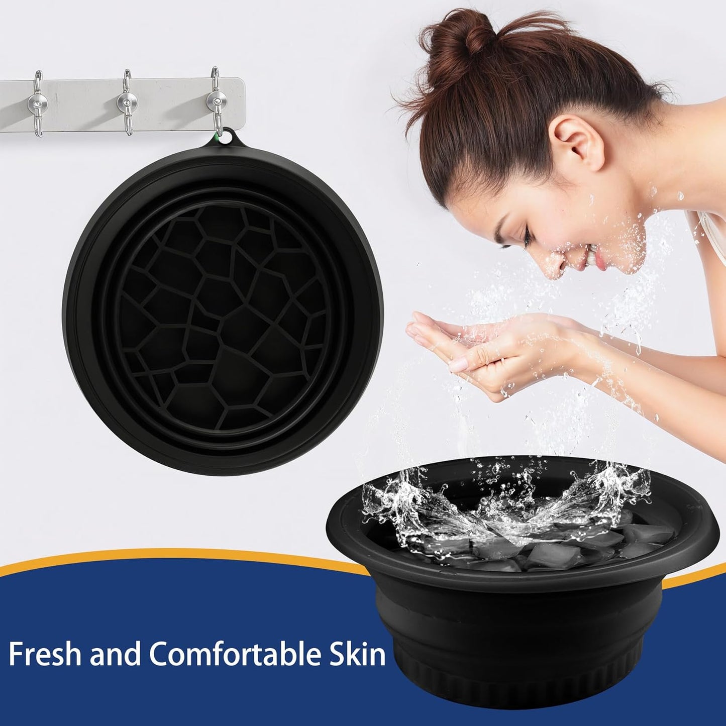 Silicone Ice Cube Bowl with Lid for Ice Facial & Cold Therapy, Foldable Facial Ice Bath with Built-in Icetray