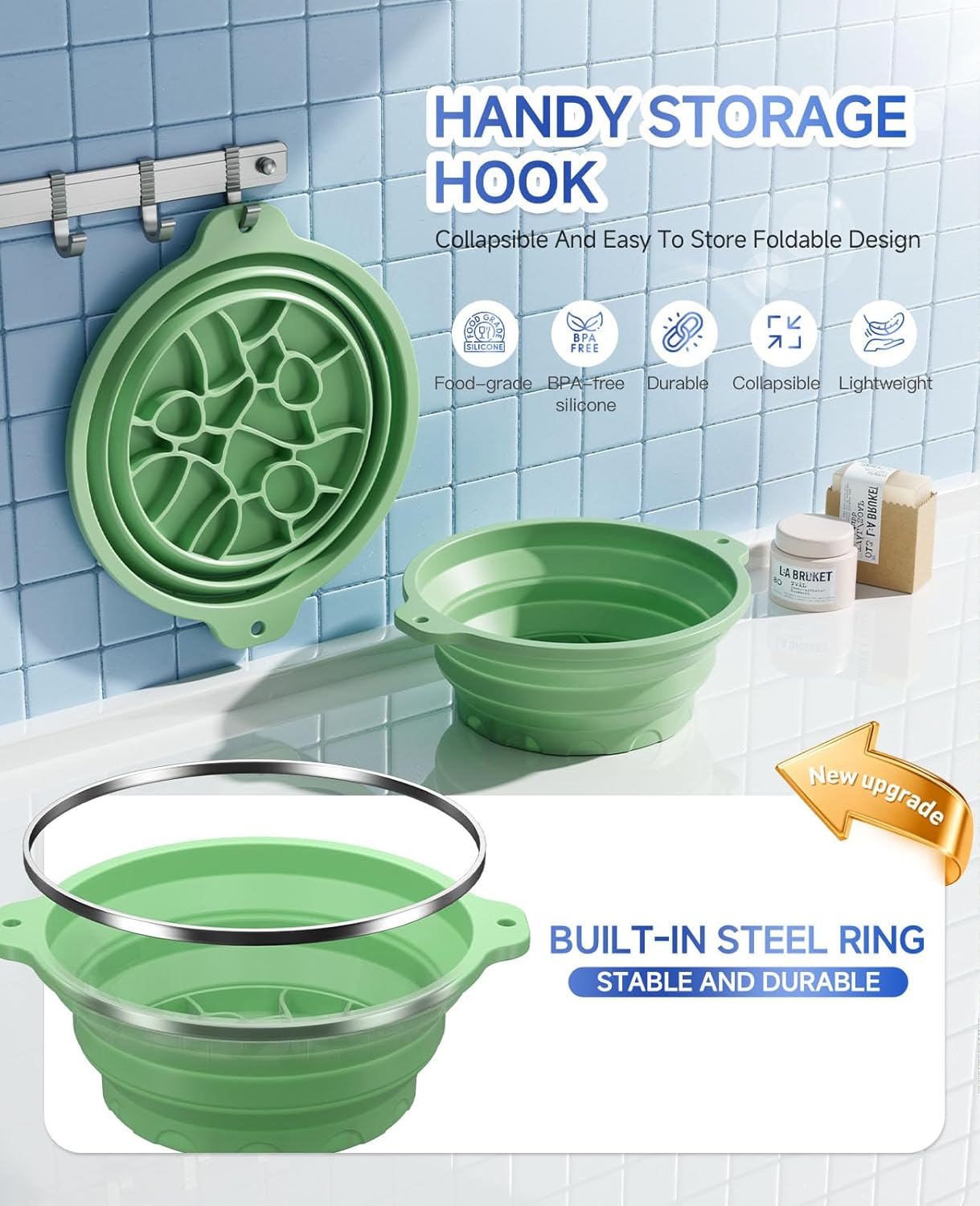 Silicone Ice Cube Bowl with Lid for Ice Facial & Cold Therapy, Foldable Facial Ice Bath with Built-in Icetray