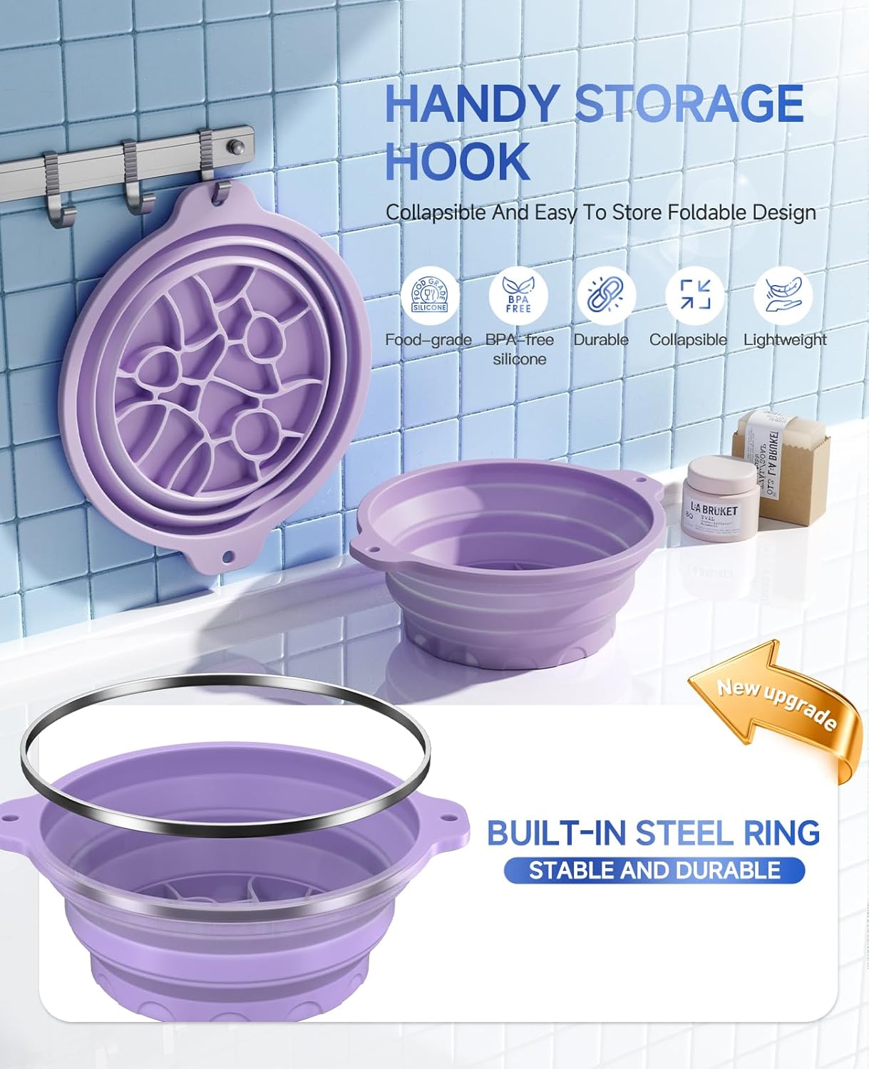 Silicone Ice Cube Bowl with Lid for Ice Facial & Cold Therapy, Foldable Facial Ice Bath with Built-in Icetray