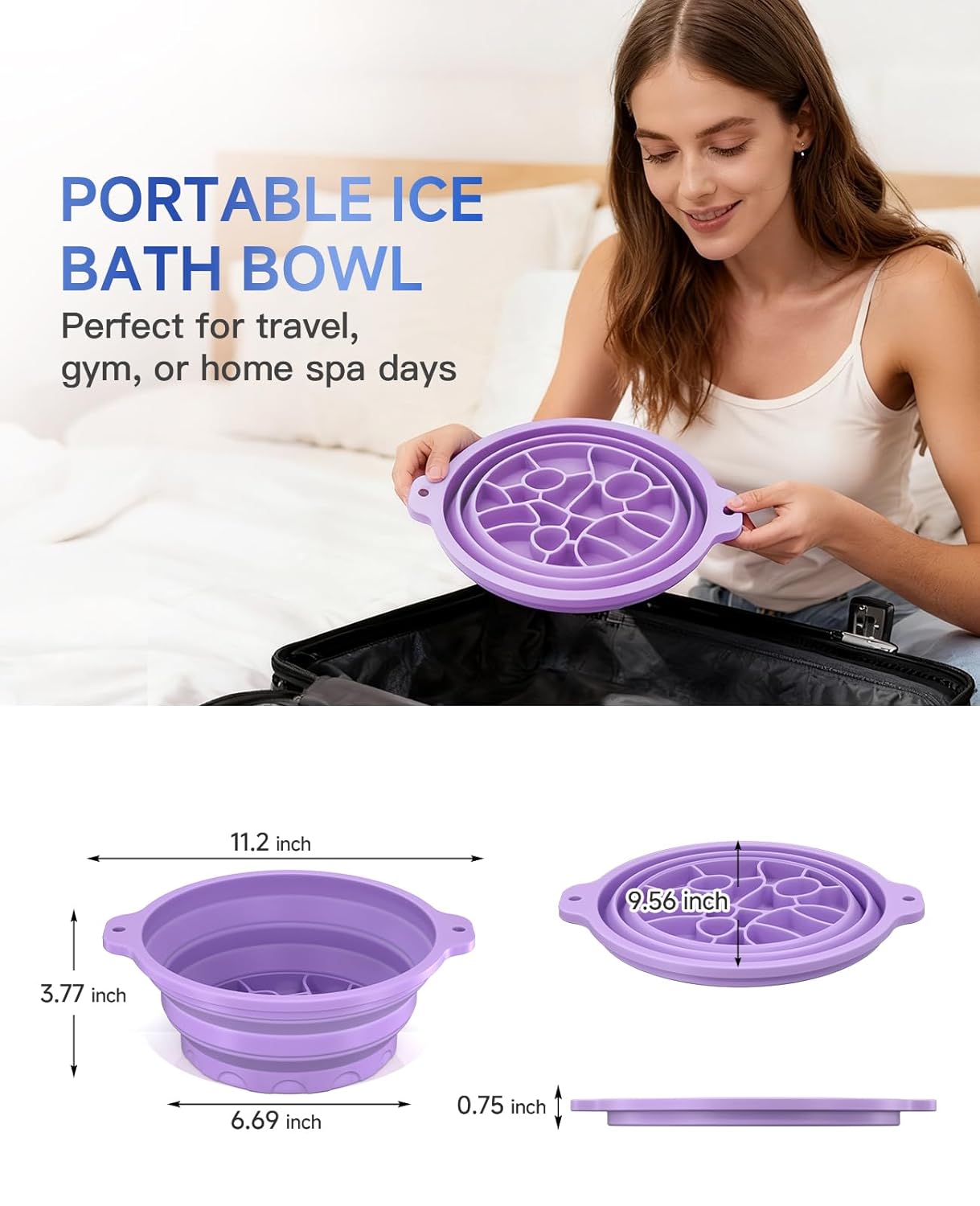 Silicone Ice Cube Bowl with Lid for Ice Facial & Cold Therapy, Foldable Facial Ice Bath with Built-in Icetray