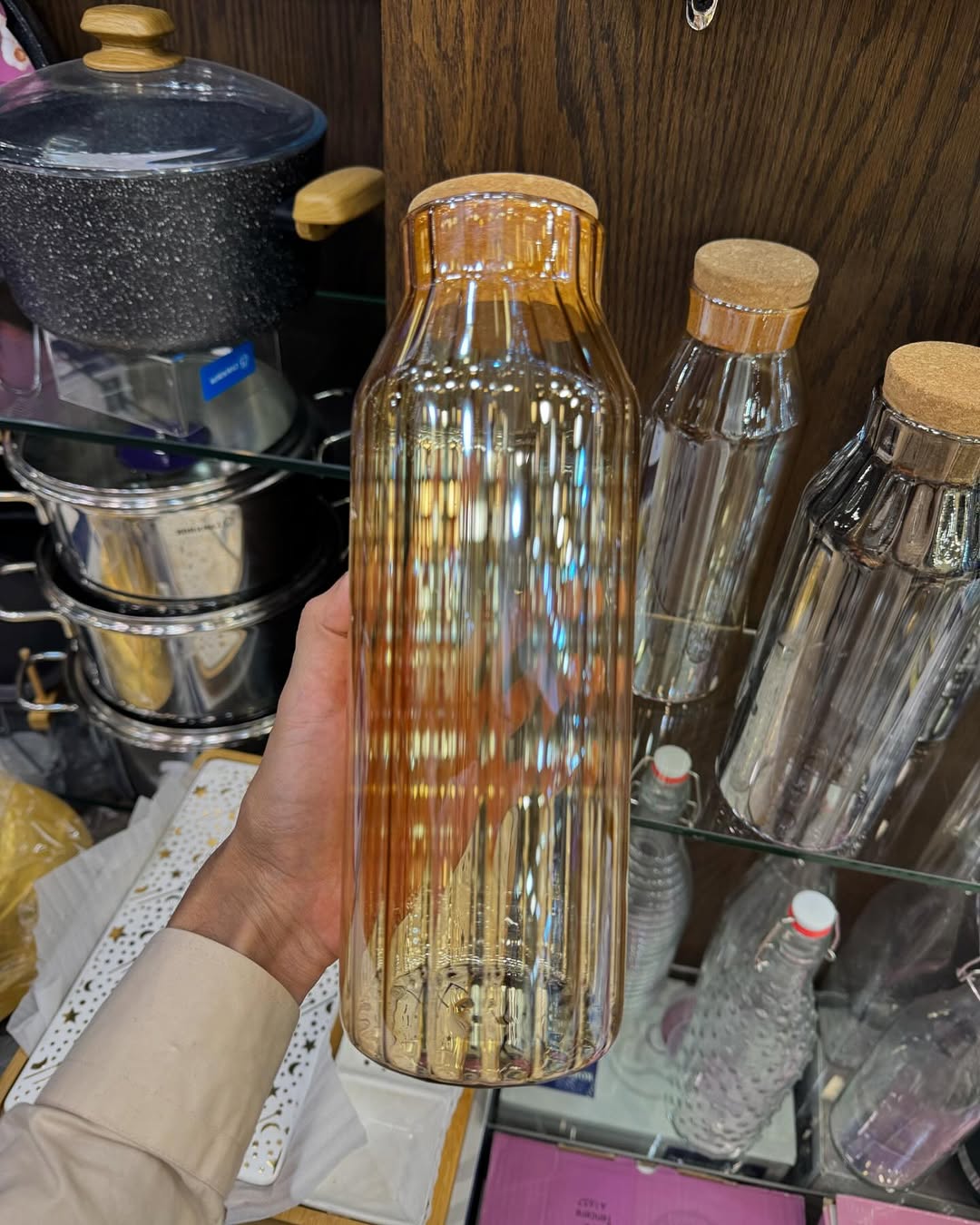 1 Liter Glass Bottle With Cork Lid - Linning