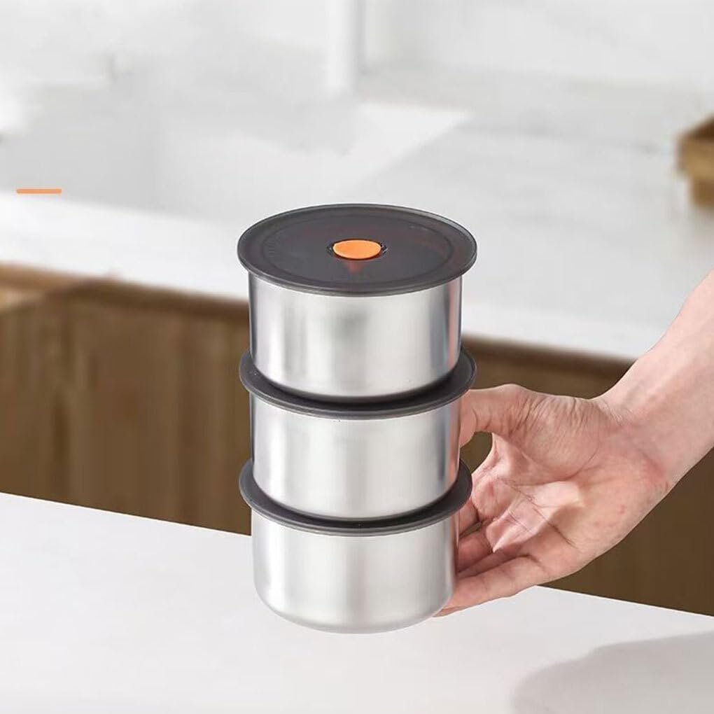 Set of 4pcs Storage Box Stainless Steel Preservation Container With Silicone Sealing Ring Layered & Oderly