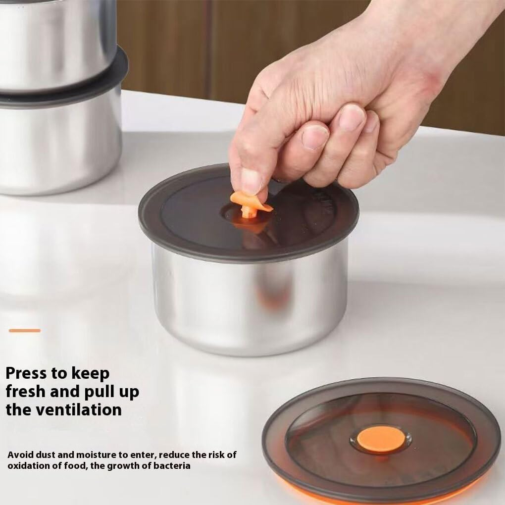 Set of 4pcs Storage Box Stainless Steel Preservation Container With Silicone Sealing Ring Layered & Oderly