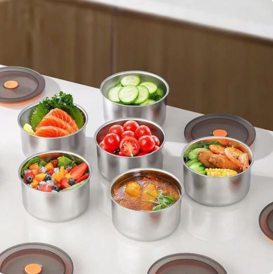 Set of 4pcs Storage Box Stainless Steel Preservation Container With Silicone Sealing Ring Layered & Oderly