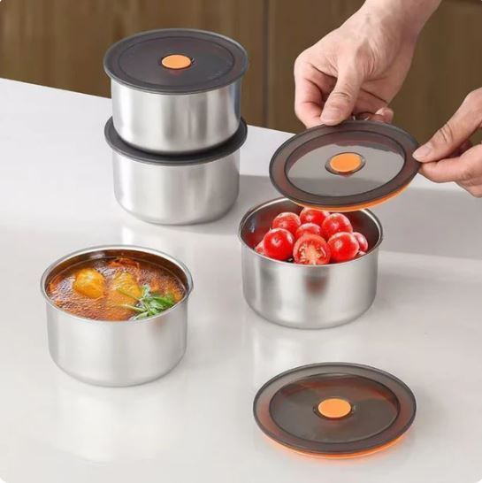 Set of 4pcs Storage Box Stainless Steel Preservation Container With Silicone Sealing Ring Layered & Oderly