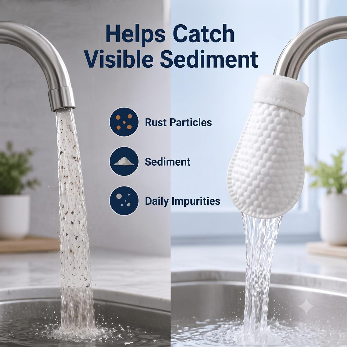 Pack of 10 - Universal Tap Water Filter for Kitchen & Bathroom, Reusable Cotton Filters Removes Dirt, Rust, Sand & Sediment, Multi-Purpose Faucet Filter Bag