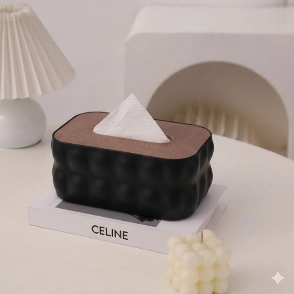 Nordic Bubble-Texture Tissue Box with Natural Wood Lid