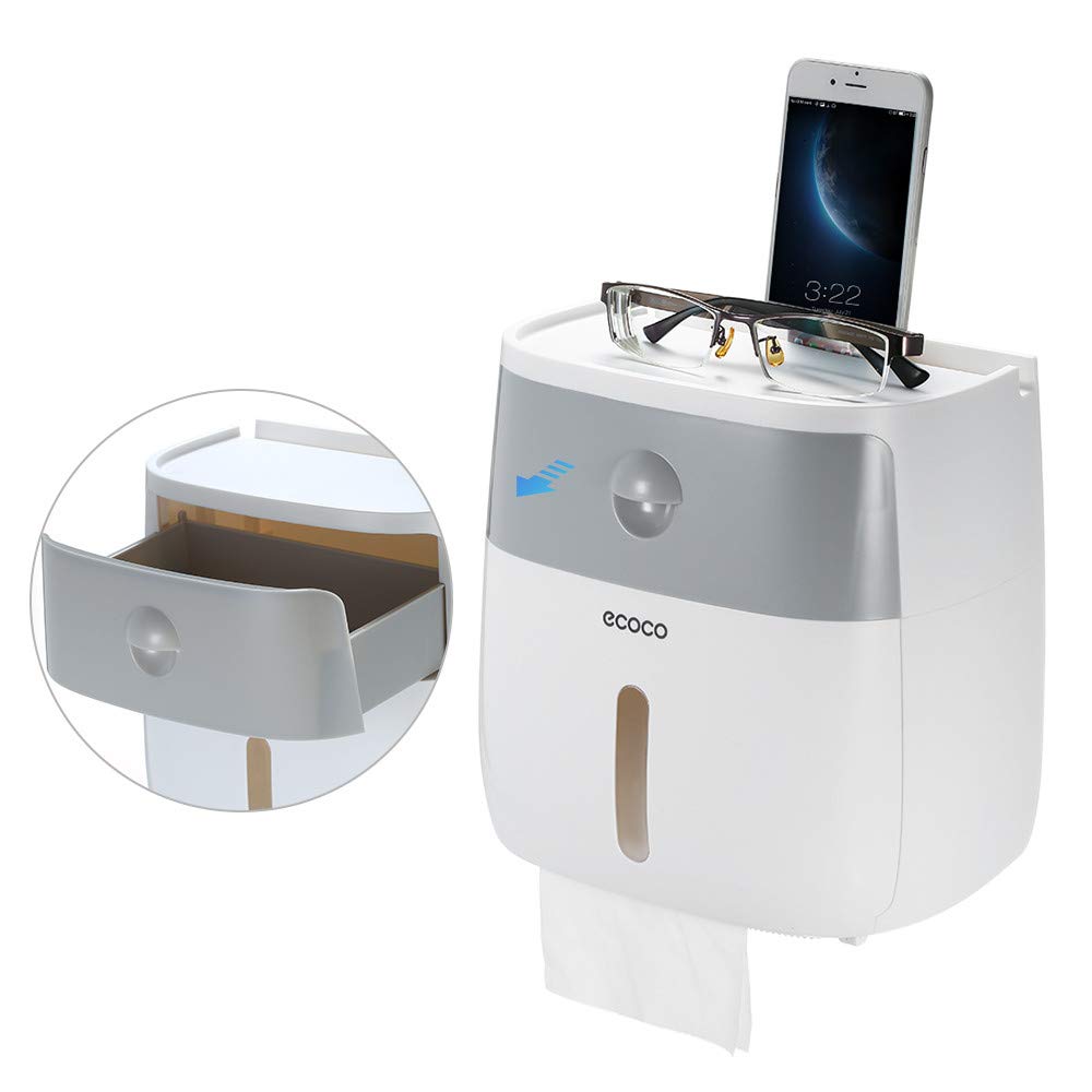 Wall-Mounted Multifunctional Toilet Paper Dispenser, Compatible with Roll Paper Kitchen Paper Storage with Drawer for Bathroom, Kitchen
