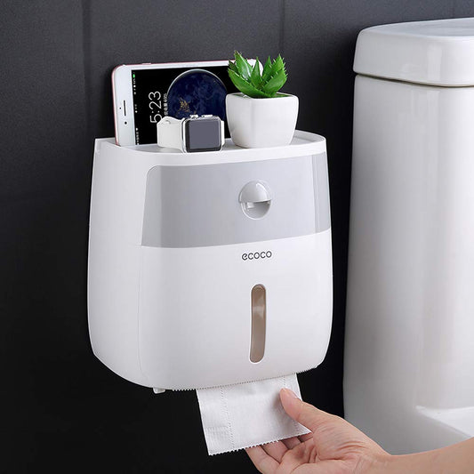 Wall-Mounted Multifunctional Toilet Paper Dispenser, Compatible with Roll Paper Kitchen Paper Storage with Drawer for Bathroom, Kitchen
