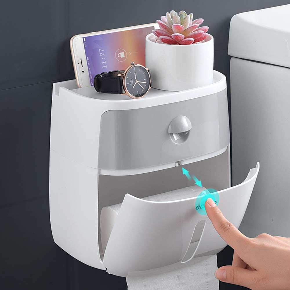 Wall-Mounted Multifunctional Toilet Paper Dispenser, Compatible with Roll Paper Kitchen Paper Storage with Drawer for Bathroom, Kitchen