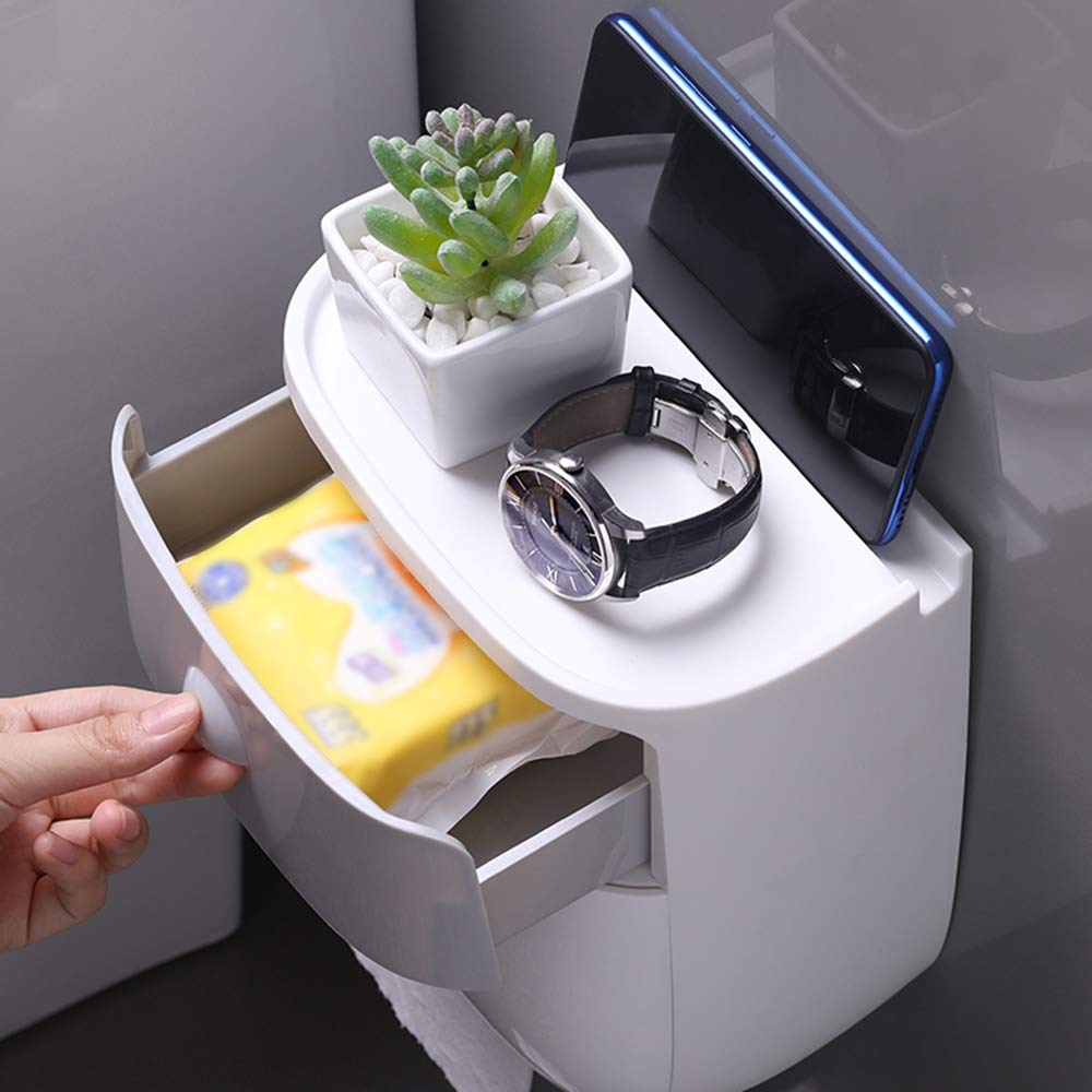 Wall-Mounted Multifunctional Toilet Paper Dispenser, Compatible with Roll Paper Kitchen Paper Storage with Drawer for Bathroom, Kitchen