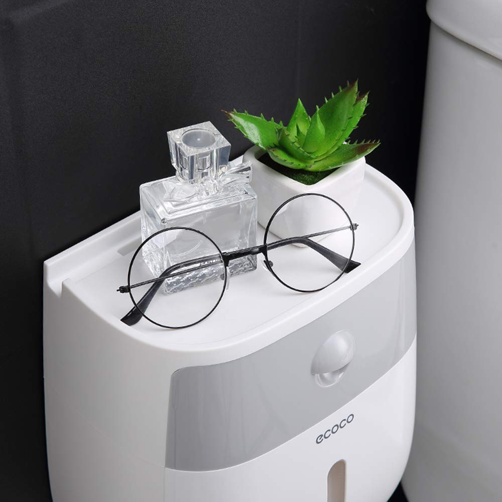Wall-Mounted Multifunctional Toilet Paper Dispenser, Compatible with Roll Paper Kitchen Paper Storage with Drawer for Bathroom, Kitchen