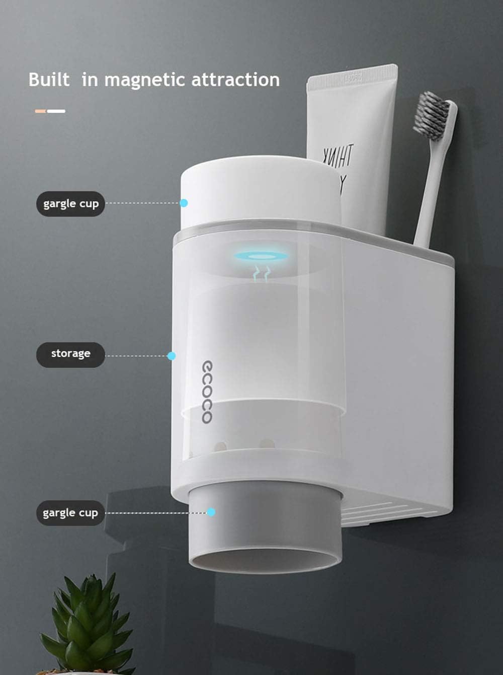 ECOCO Toothbrush Holder with Cup, Bathroom Organizer (Only Grey)