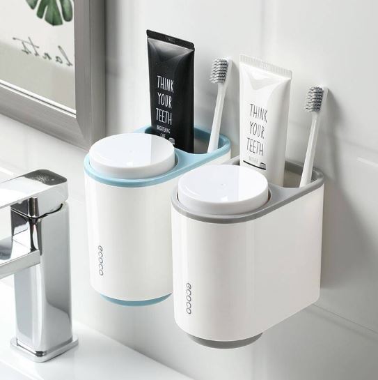 ECOCO Toothbrush Holder with Cup, Bathroom Organizer (Only Grey)