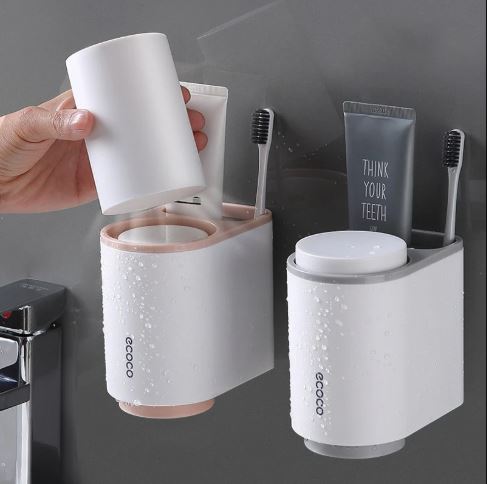 ECOCO Toothbrush Holder with Cup, Bathroom Organizer (Only Grey)