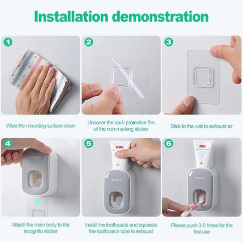Ecoco Wall-Mounted Hands-Free Toothpaste Dispenser, Automatic Toothpaste Squeezer, Toothpaste Holder