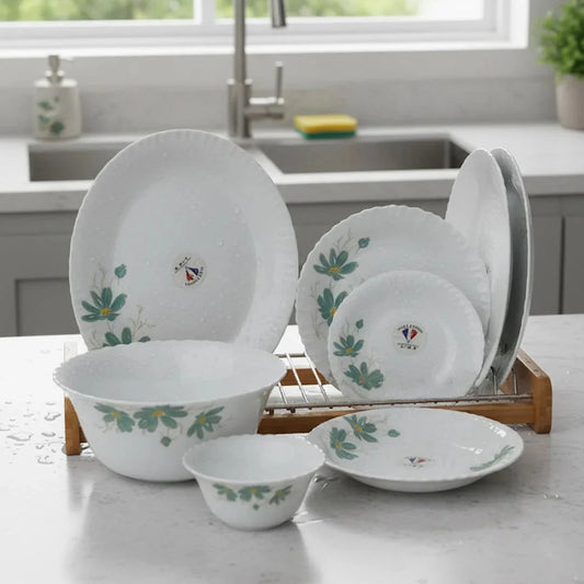 26-Piece Floral White Dinnerware Set – Elegant Opal Tableware for 6