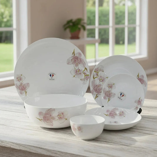 26-Piece Opalware Dinner Set with Pink Floral Design