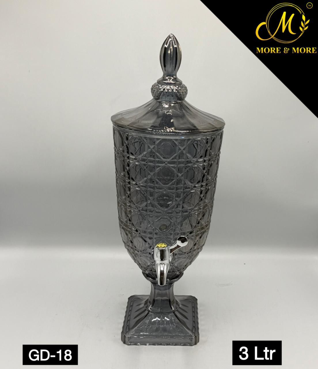 Luxury Smoke Grey  Textured Glass Beverage Dispenser 4.5 Ltr with Stand & Tap – Premium Crystal Style Drink Dispenser