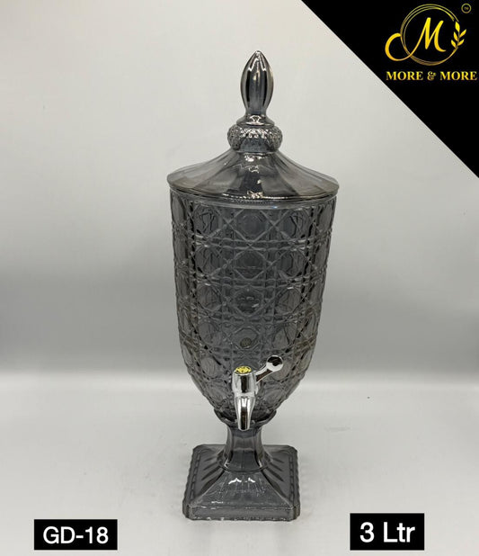 Luxury Smoke Grey  Textured Glass Beverage Dispenser 4.5 Ltr with Stand & Tap – Premium Crystal Style Drink Dispenser
