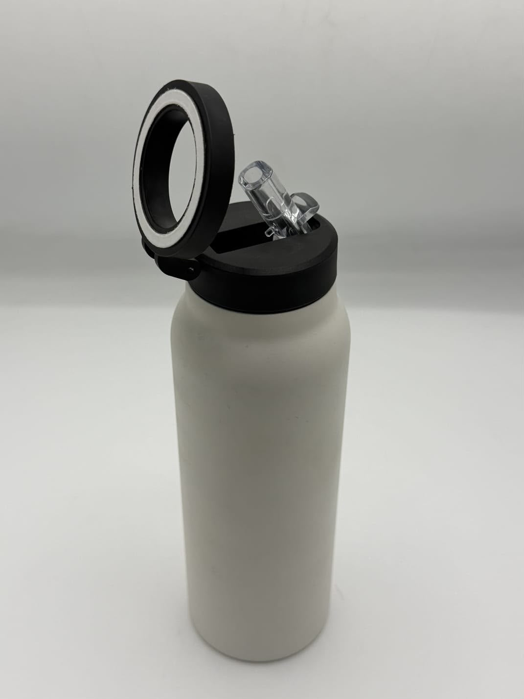 Matte White Flip-Lid Water Bottle with Straw & Handle