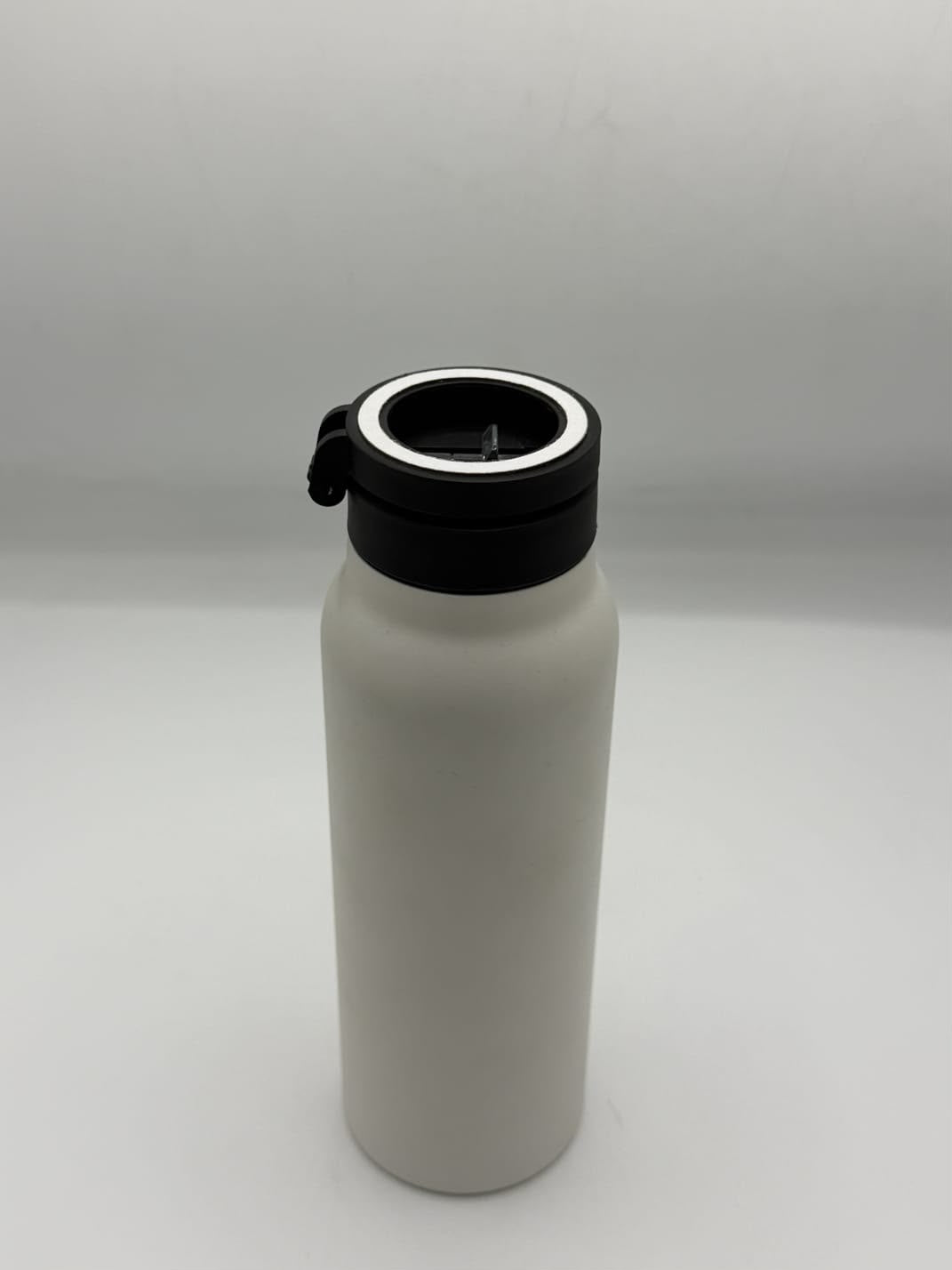 Matte White Flip-Lid Water Bottle with Straw & Handle