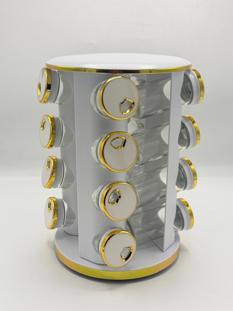 16 Pcs-Jar Rotating Spice Rack with Ceramic Lids | Kitchen Organizer