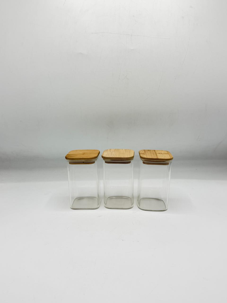 270Ml Square Glass Storage Container Set - 3 Piece Bamboo Lids