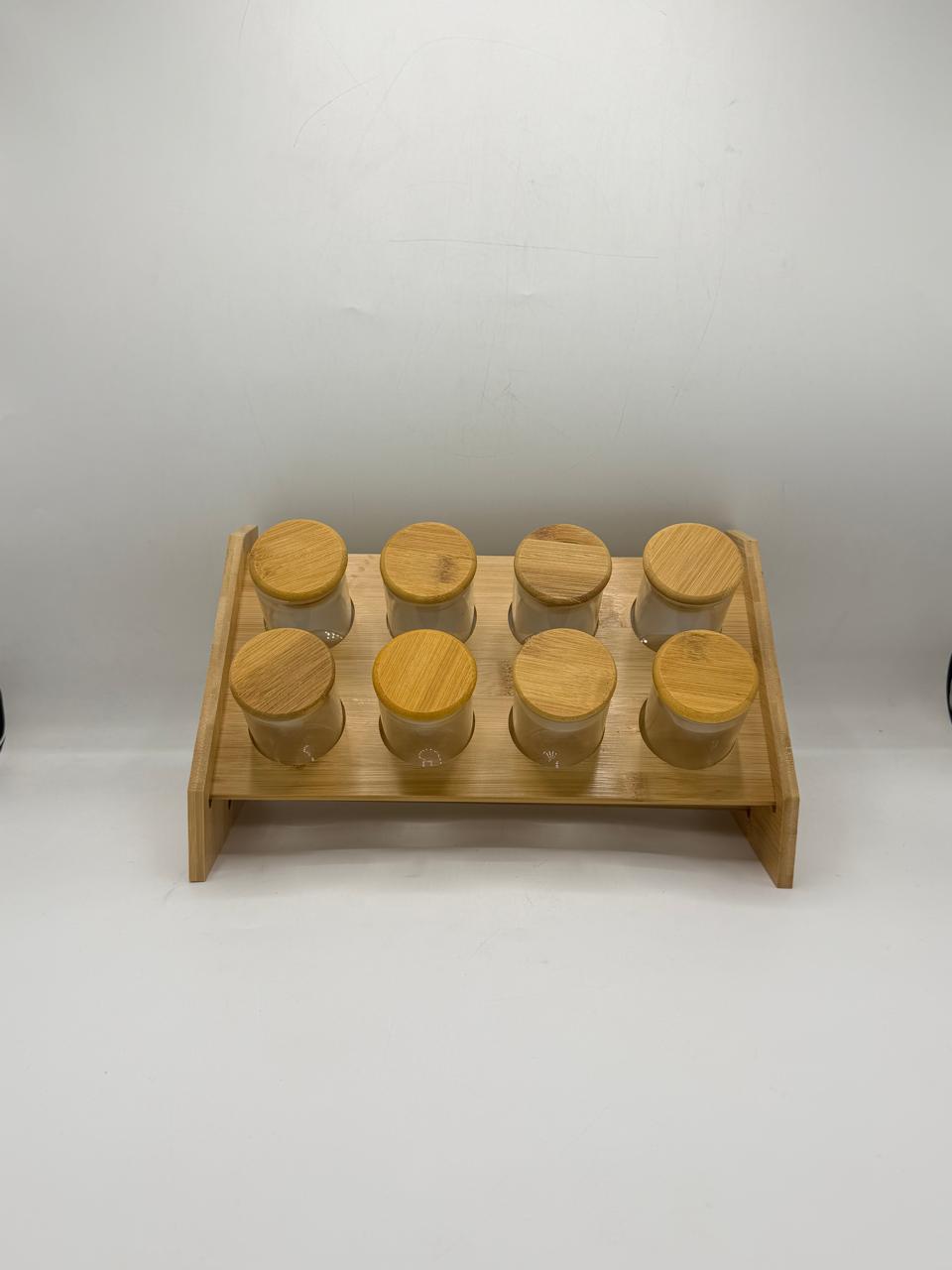 PRODUCT: BAMBOO SPICE JAR SET WITH STAND - 8Pcs Medium JARS (FULL SET)