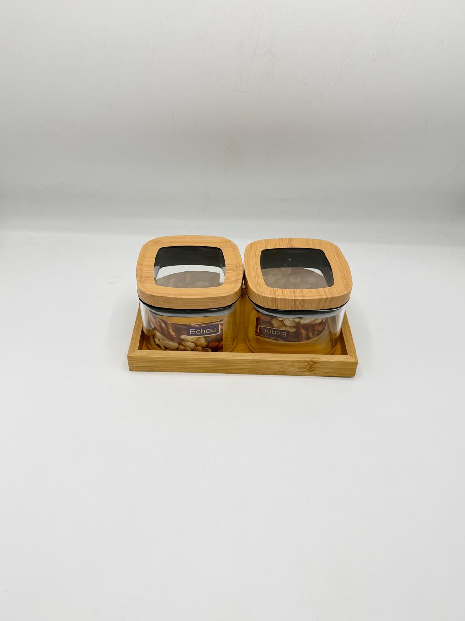 Glass Container Set - 2 Piece Window Bamboo Lids with Tray