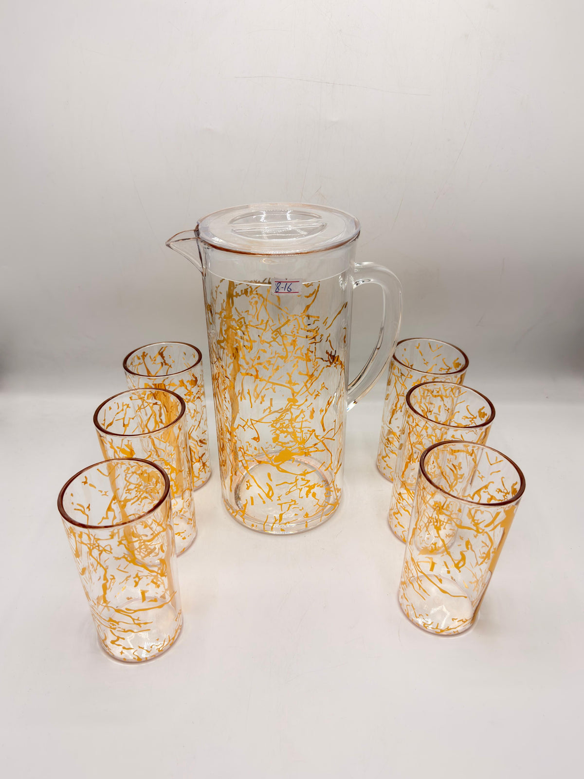 Golden Splash Acrylic Pitcher Set - 1 Jug with Lid & 6 Matching Glasses