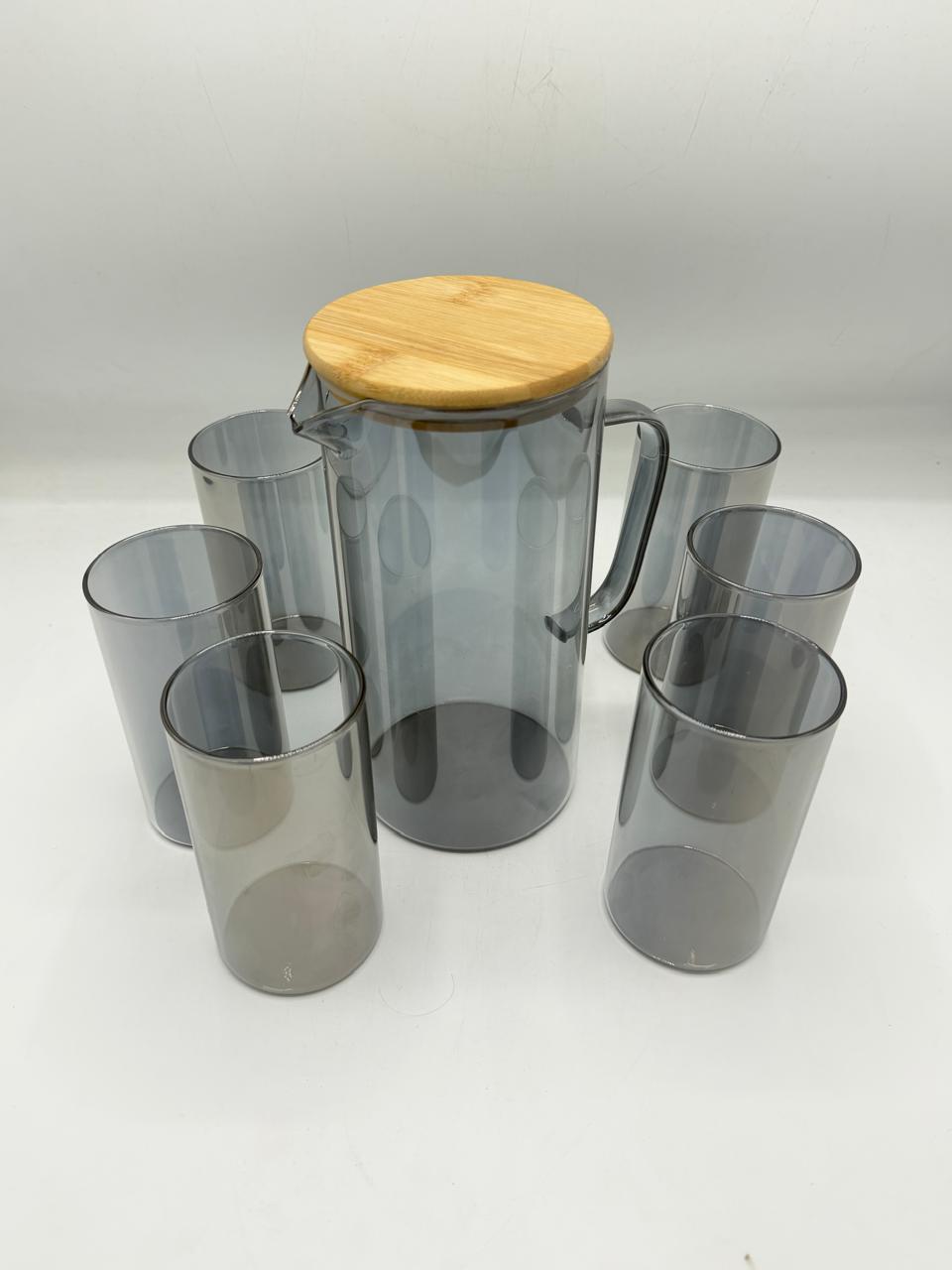 Smoky Grey Pitcher & Glass Set – Wood Lid