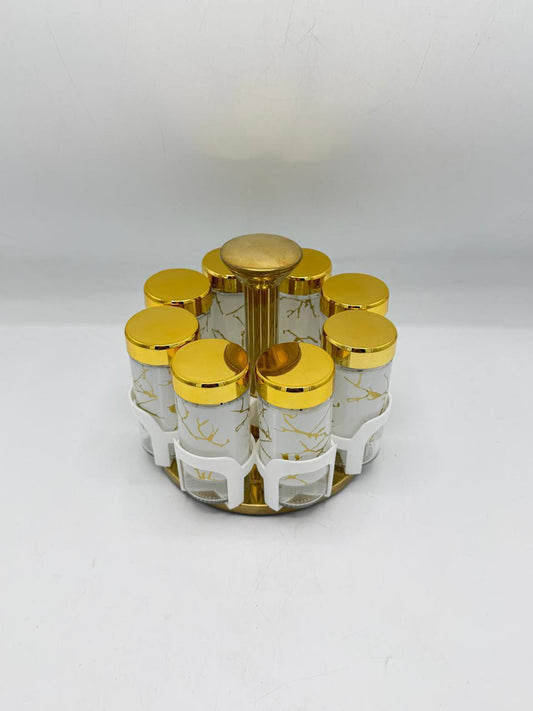 8-Jar Gold Marble Rotating Spice Rack