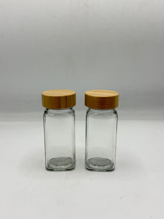 Wood Lid Glass Spice Jar Set