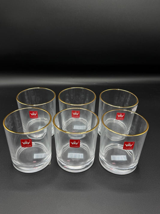 Gold Rim Glass Tumbler Set – 6 Piece Drinking Glasses (72-7)