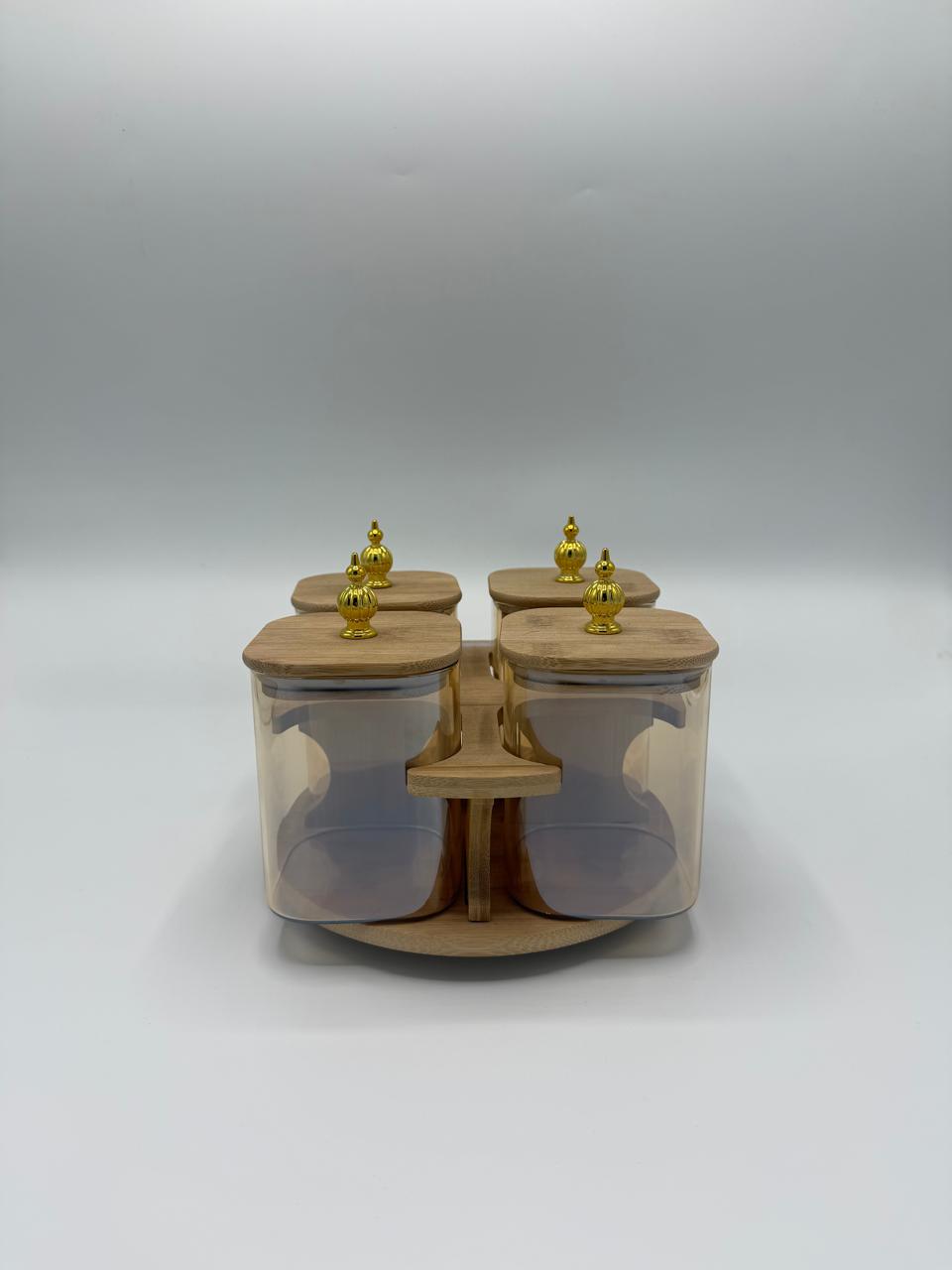 Rotating Gold Gourd Bamboo Jar Set